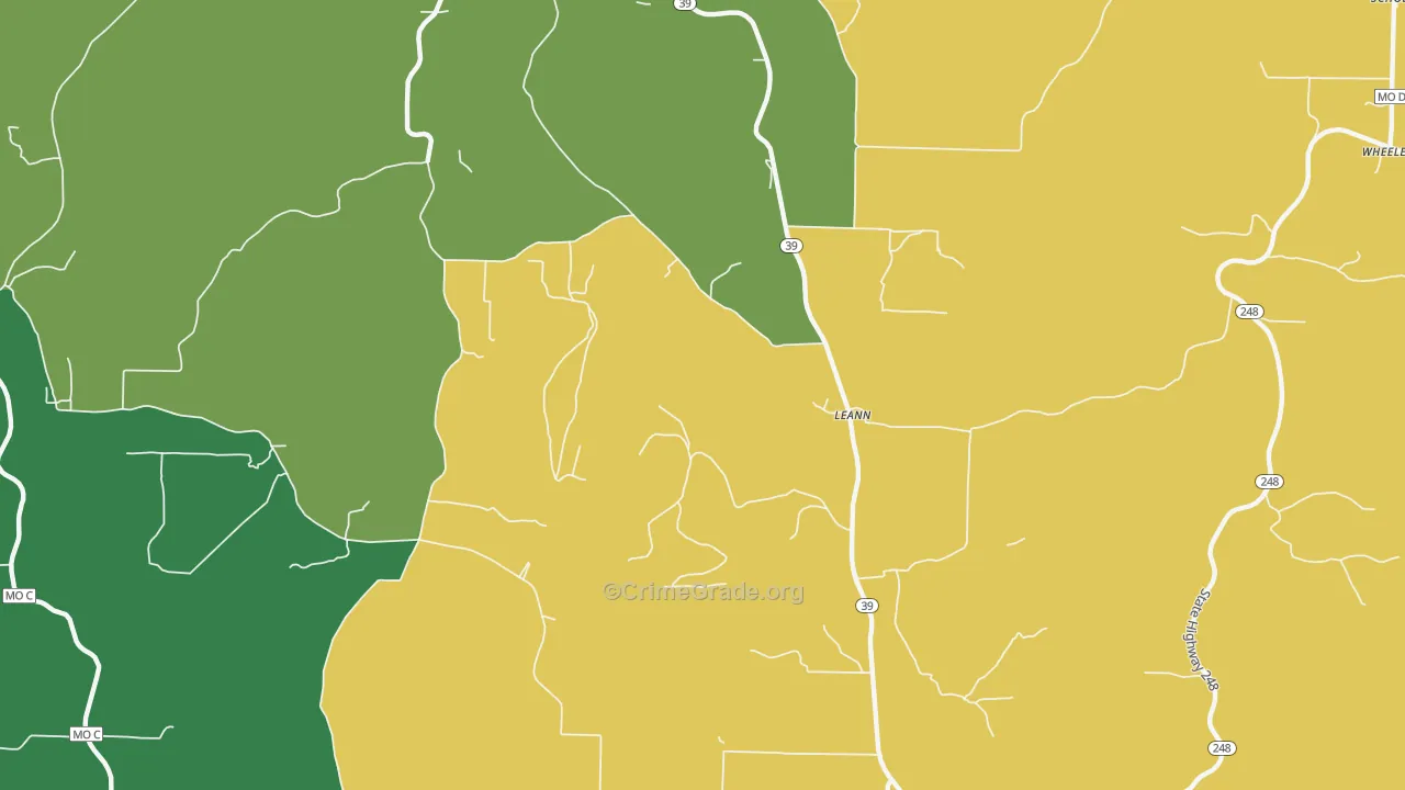 Leann, MO Map of Robbery Rates