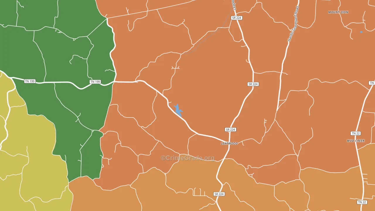 Leapwood, TN Map of Robbery Rates