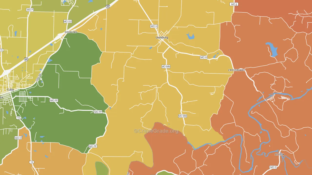Leasburg, MO Map of Robbery Rates