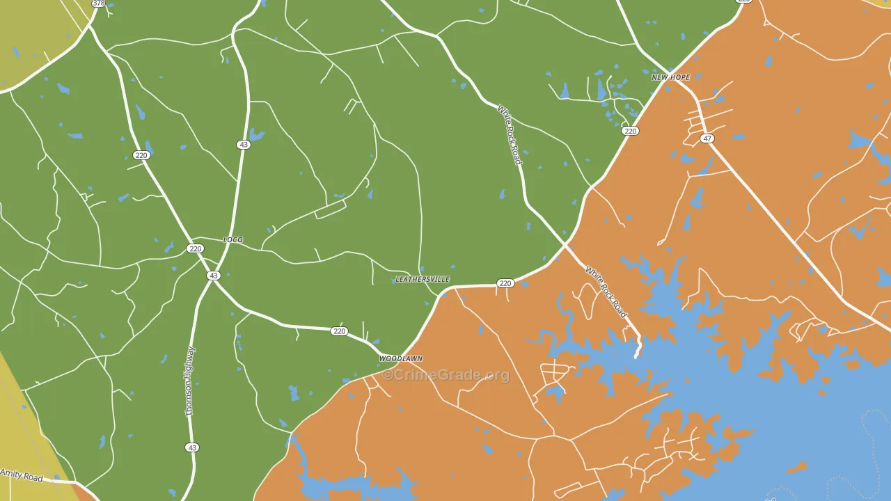 Leathersville, GA Map of Robbery Rates