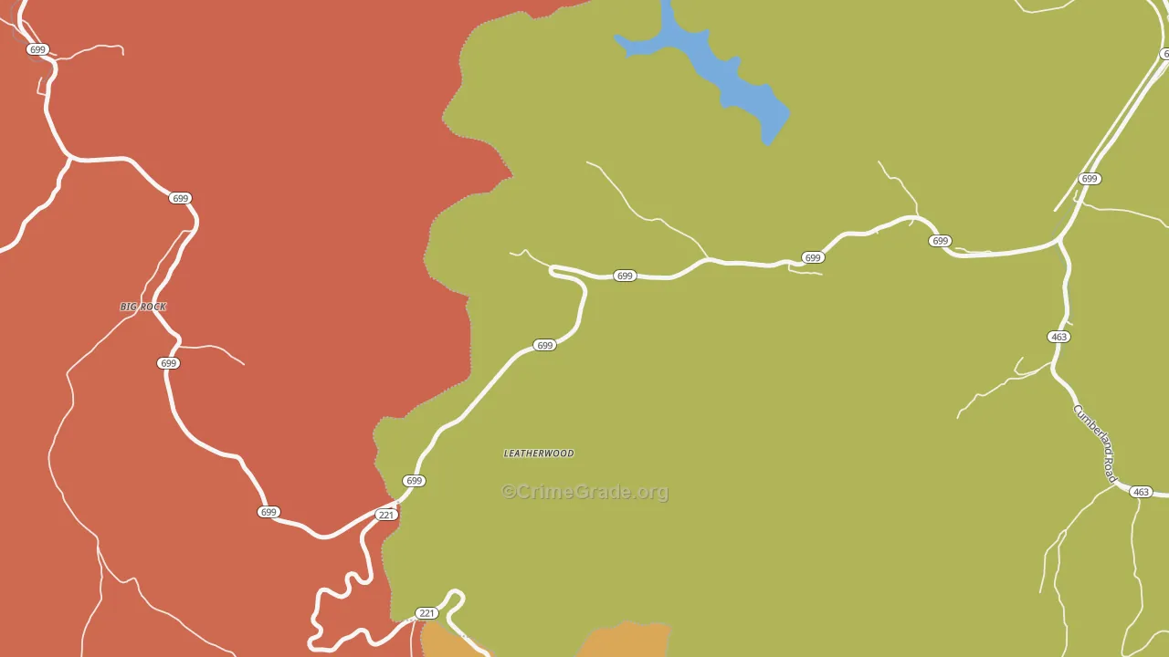 Leatherwood, KY Map of Robbery Rates
