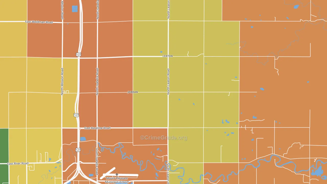 Leaton, MI Map of Robbery Rates