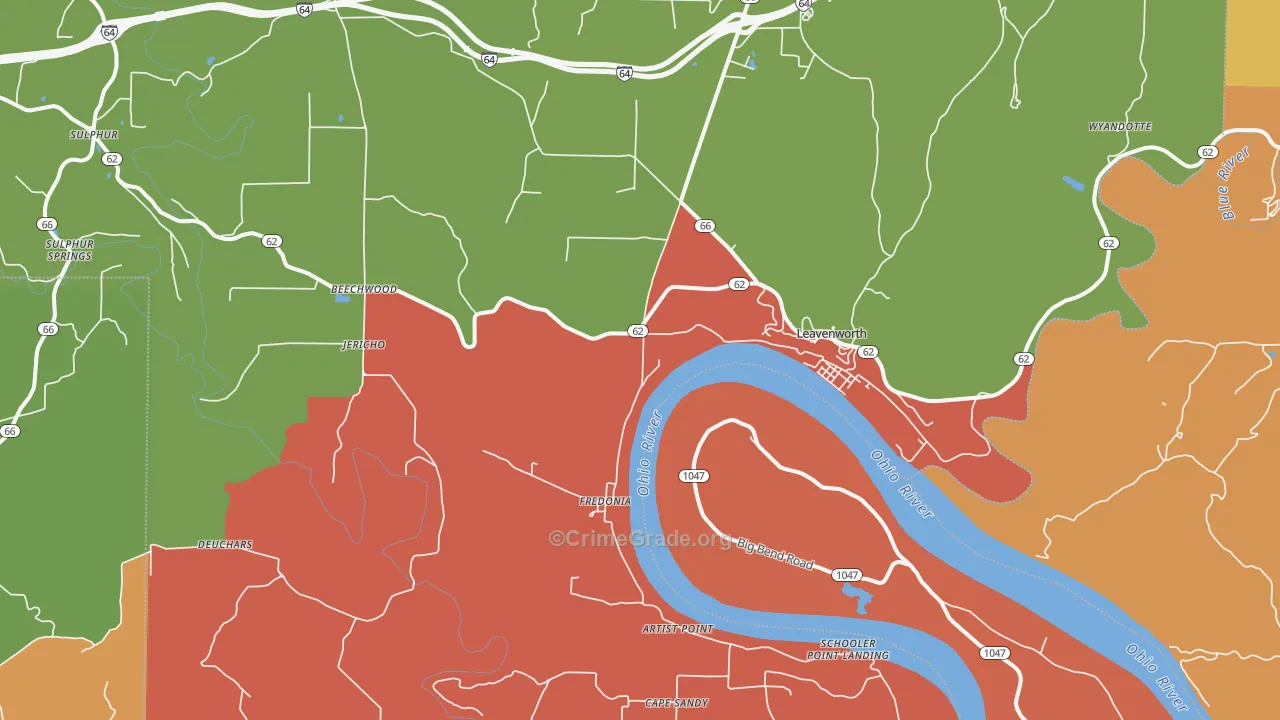 Leavenworth, IN Map of Robbery Rates