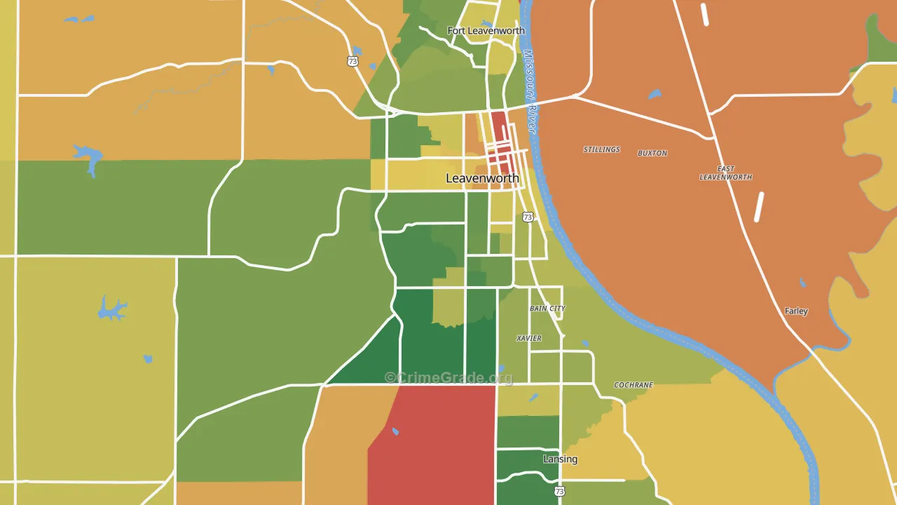 Leavenworth, KS Map of Robbery Rates
