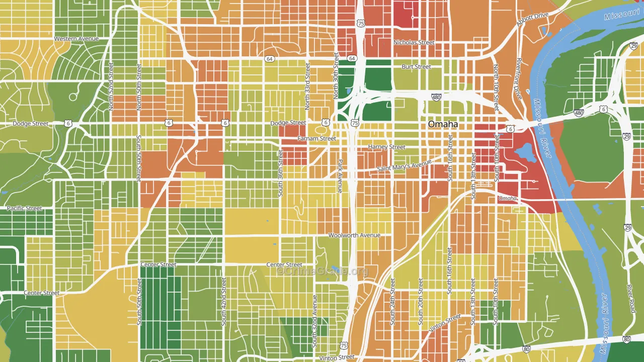 Leavenworth, Omaha, NE Map of Robbery Rates