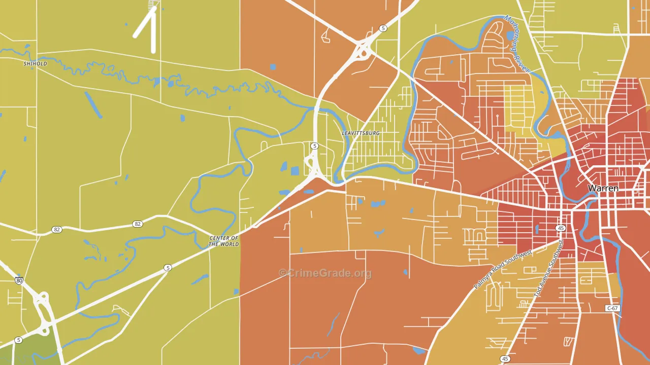 Leavittsburg, OH Map of Robbery Rates