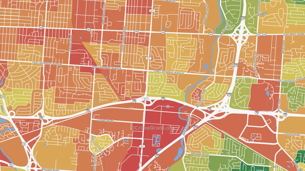 Leawood, Columbus, OH Map of Robbery Rates
