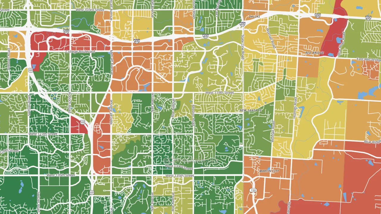 Leawood, KS Map of Robbery Rates