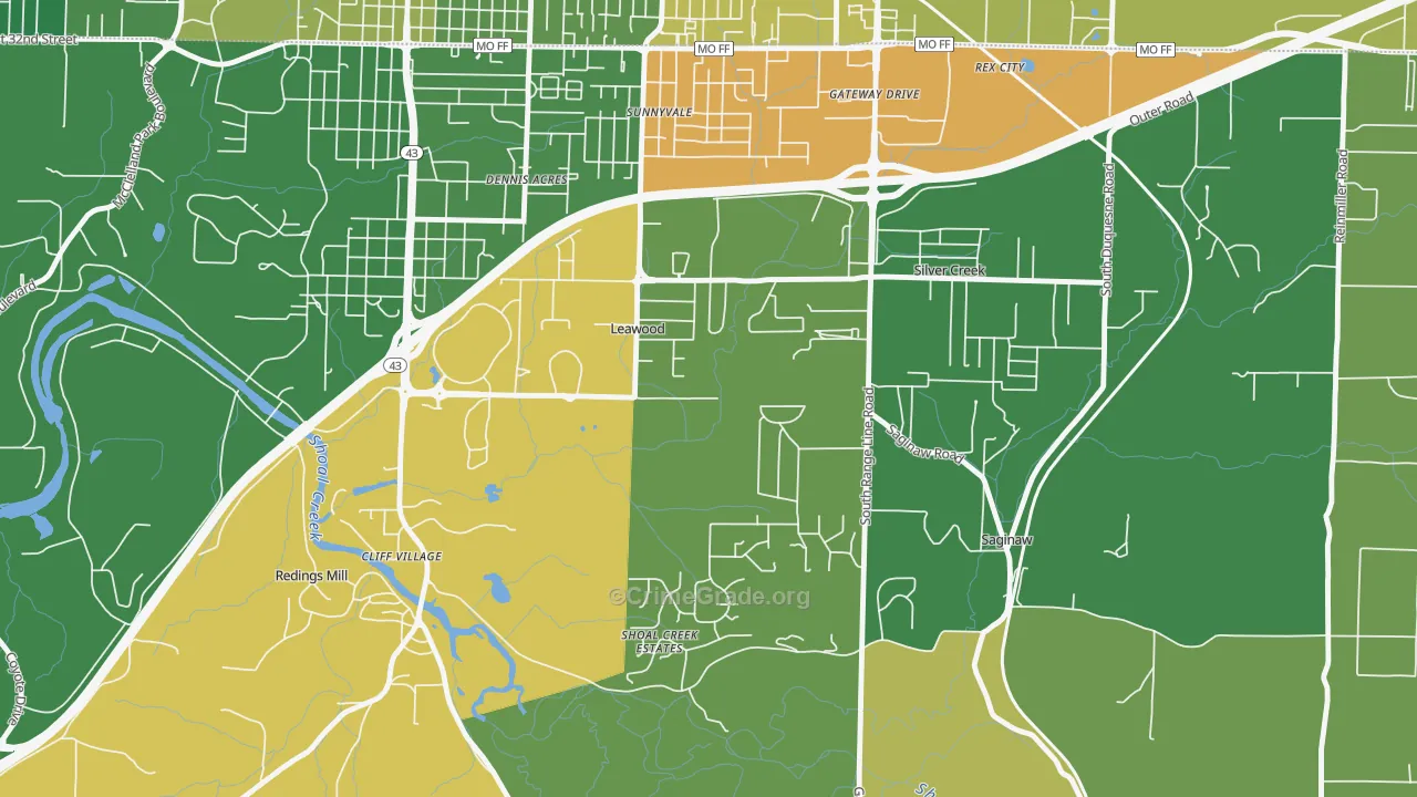 Leawood, MO Map of Robbery Rates