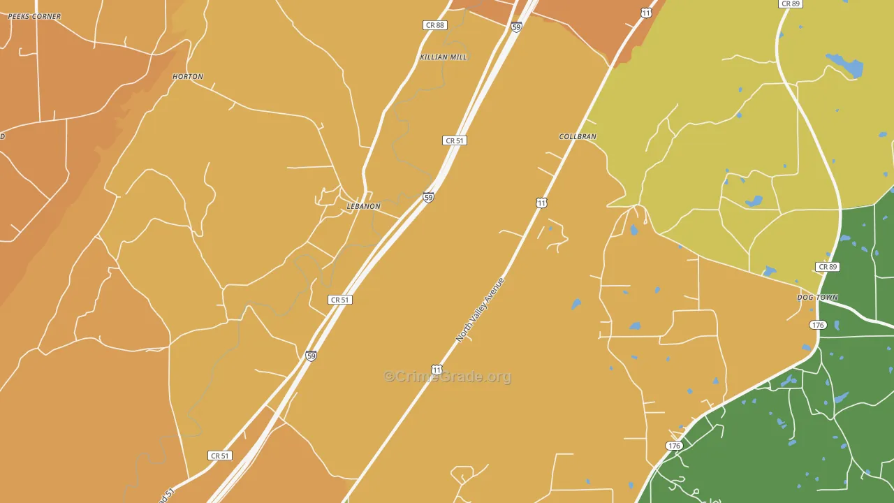 Lebanon, AL Map of Robbery Rates