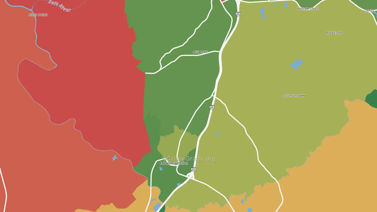 Lebanon Junction, KY Map of Robbery Rates