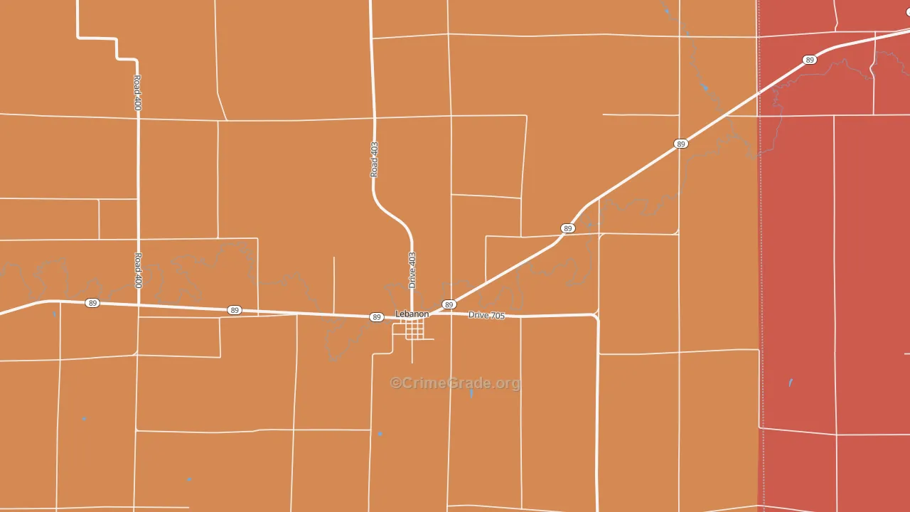 Lebanon, NE Map of Robbery Rates