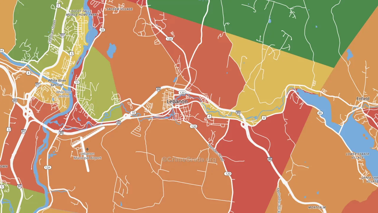 Lebanon, NH Map of Robbery Rates