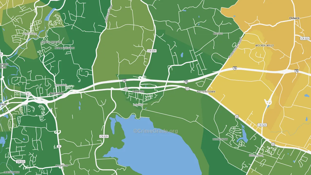 Lebanon, NJ Map of Robbery Rates