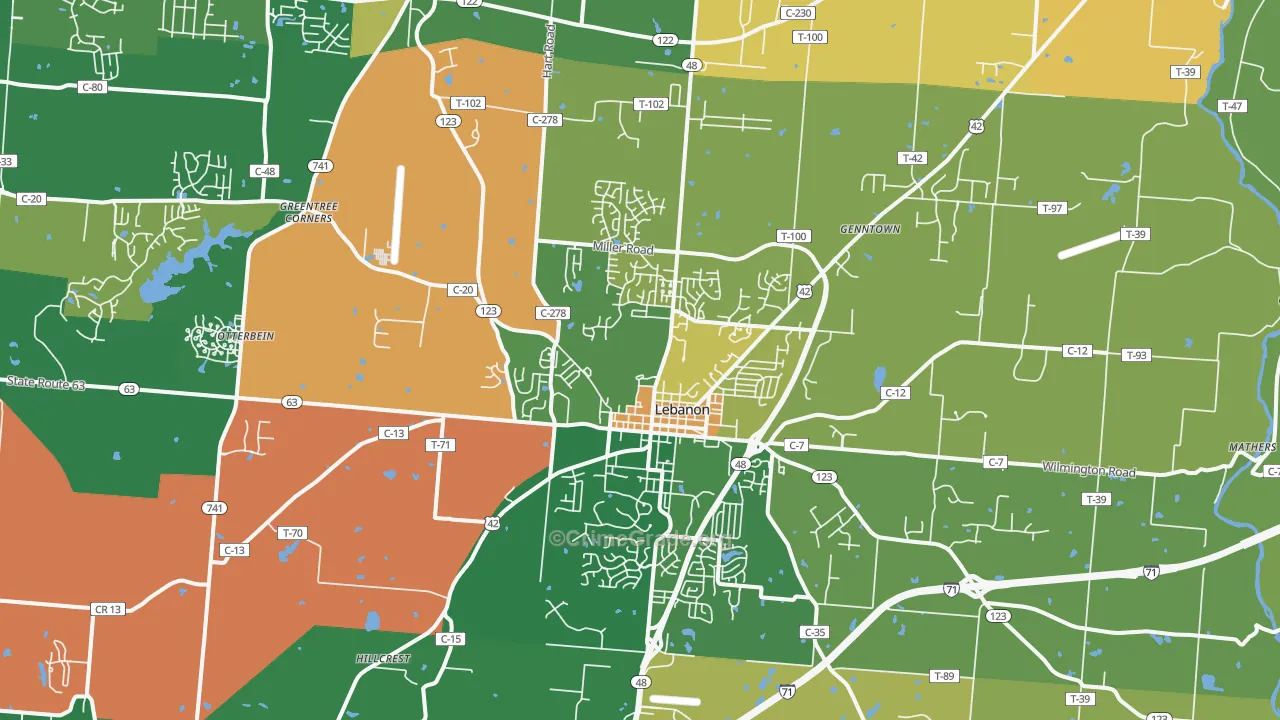 Lebanon, OH Map of Robbery Rates