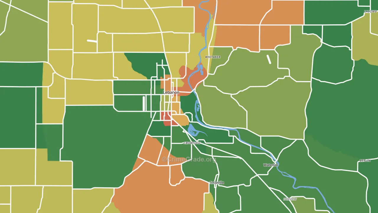 Lebanon, OR Map of Robbery Rates