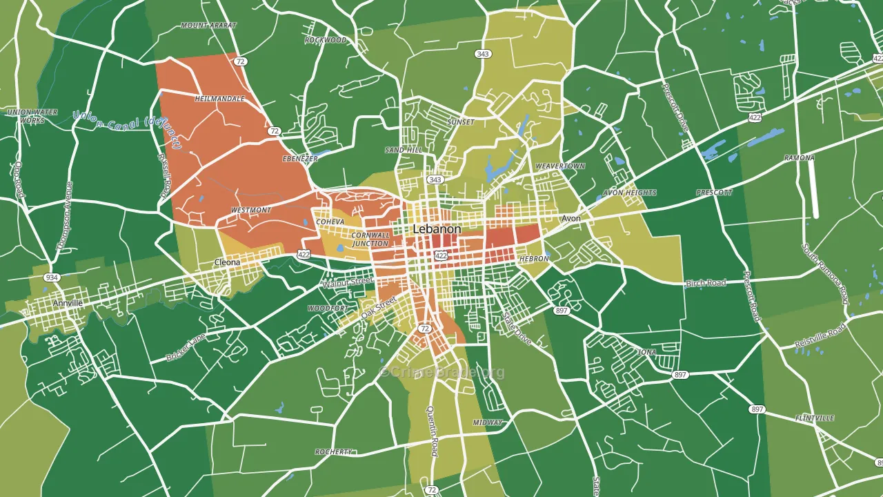 Lebanon, PA Map of Robbery Rates