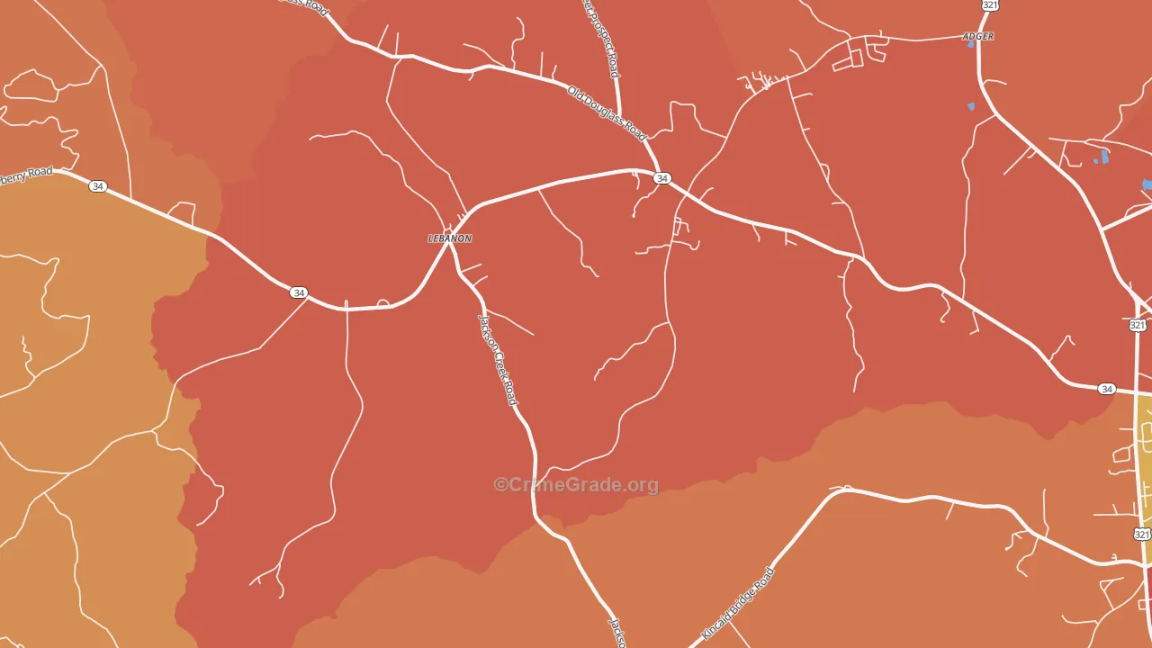 Lebanon, SC Map of Robbery Rates