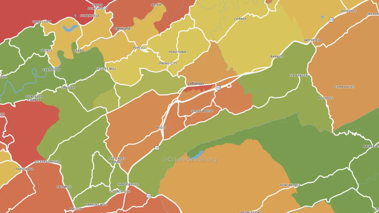 Lebanon, VA Map of Robbery Rates