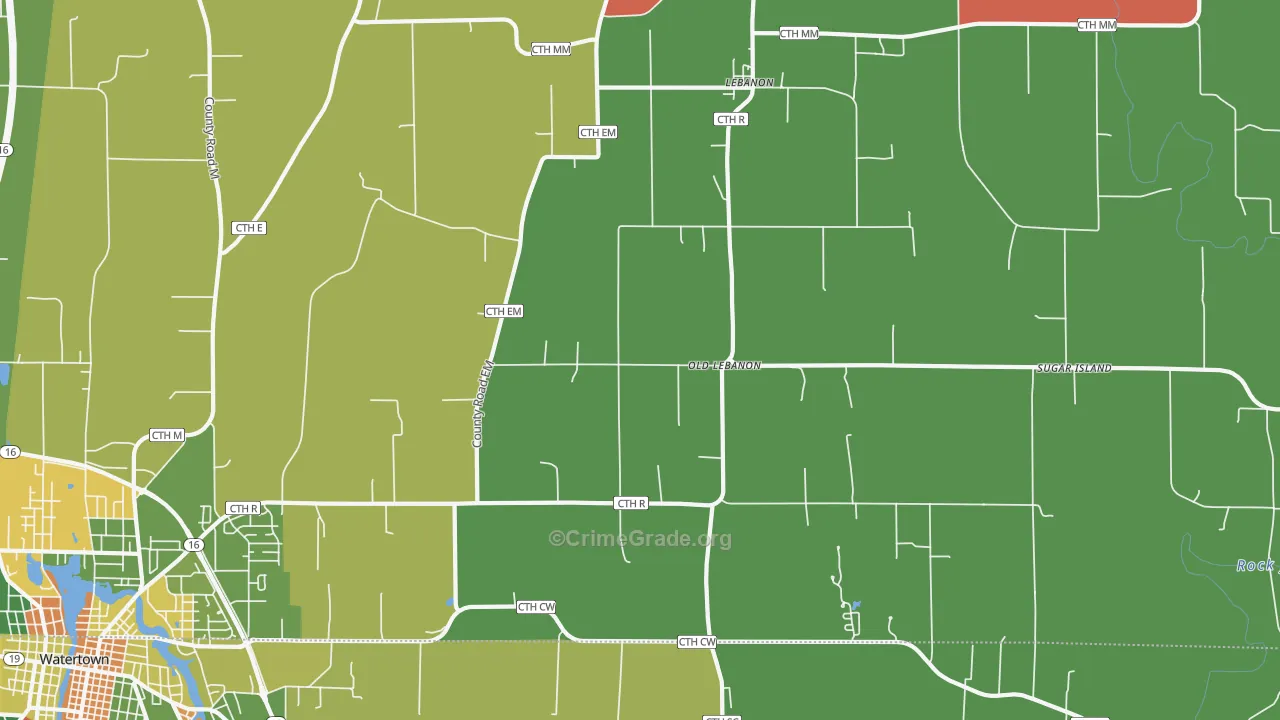 Lebanon, WI Map of Robbery Rates