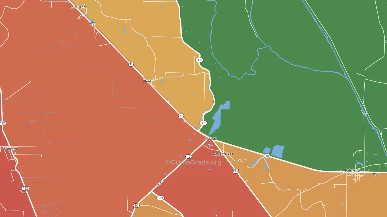 Lebeau, LA Map of Robbery Rates