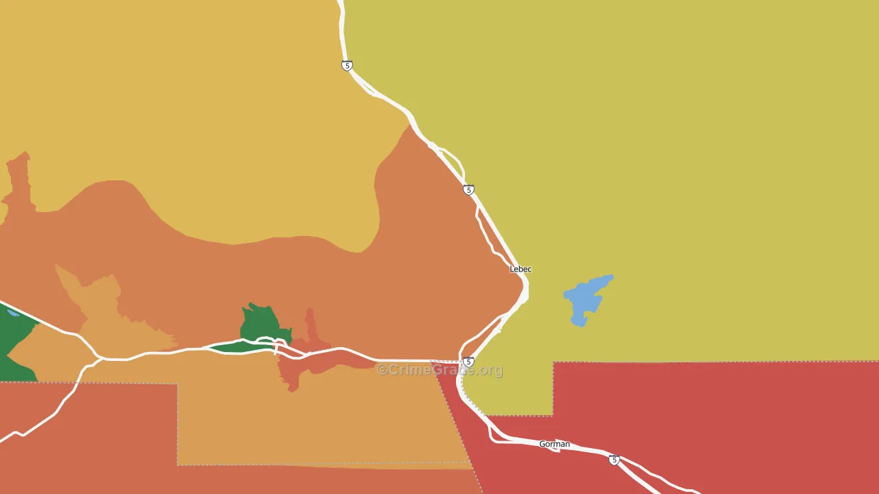 Lebec, CA Map of Robbery Rates