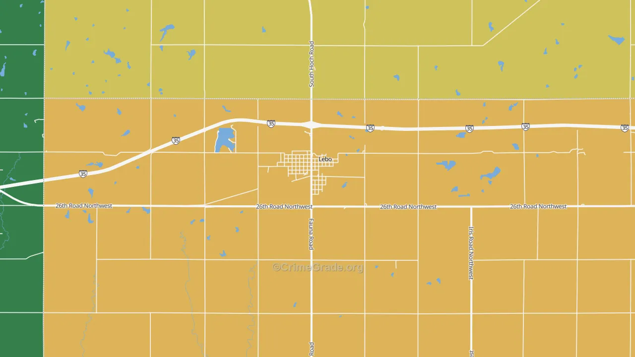 Lebo, KS Map of Robbery Rates
