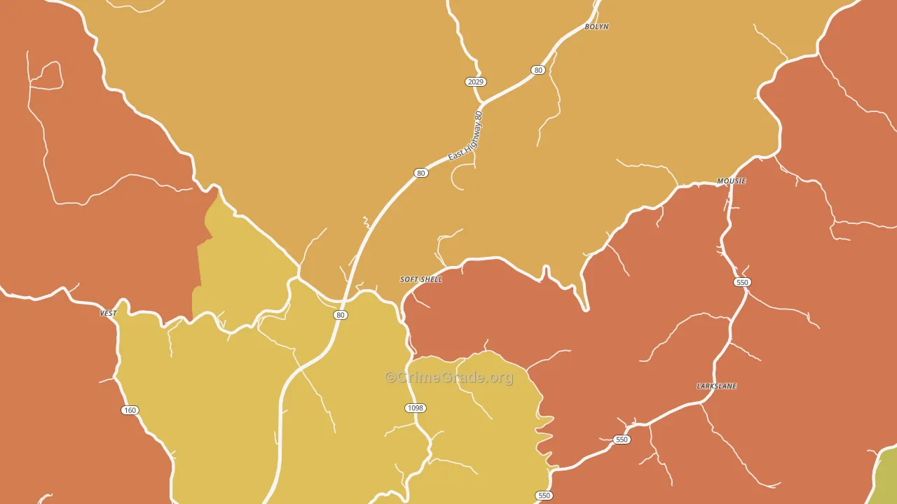 Leburn, KY Map of Robbery Rates