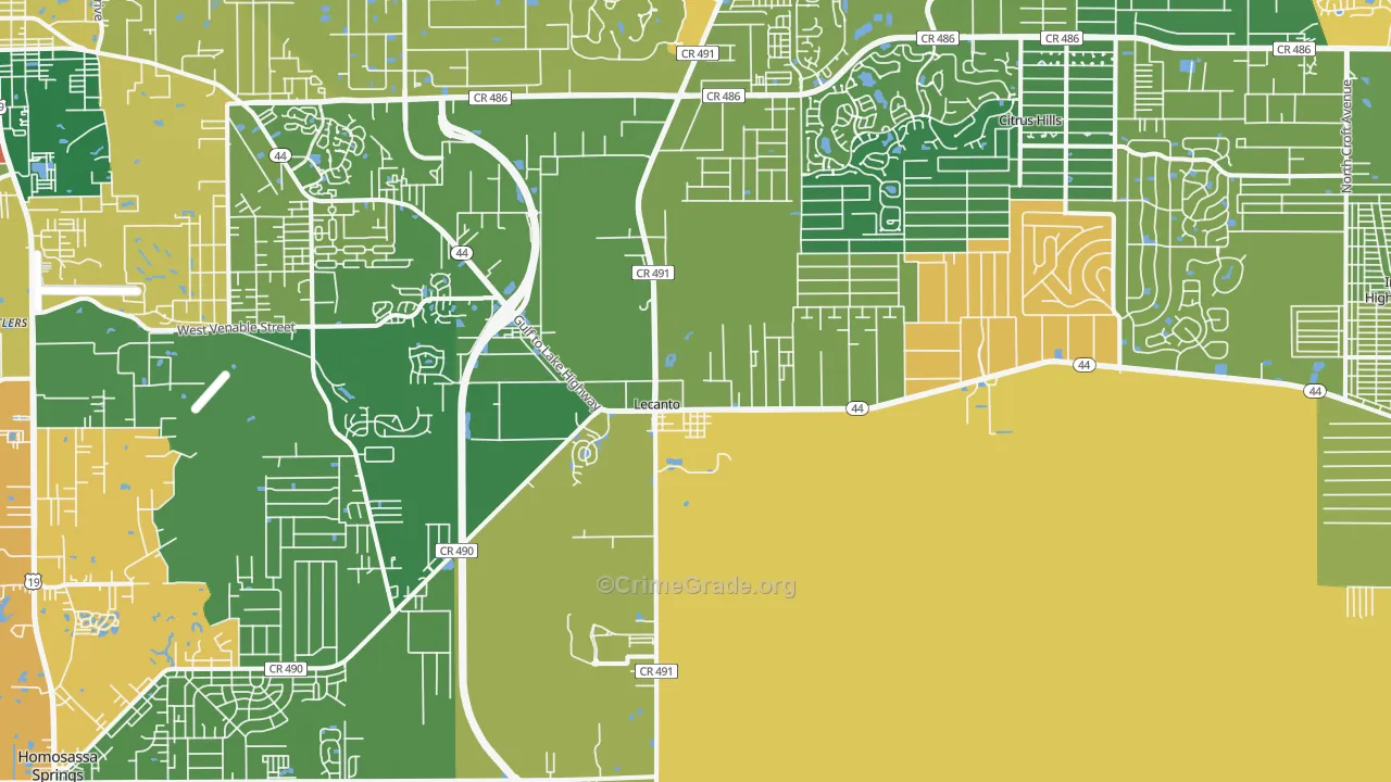 Lecanto, FL Map of Robbery Rates
