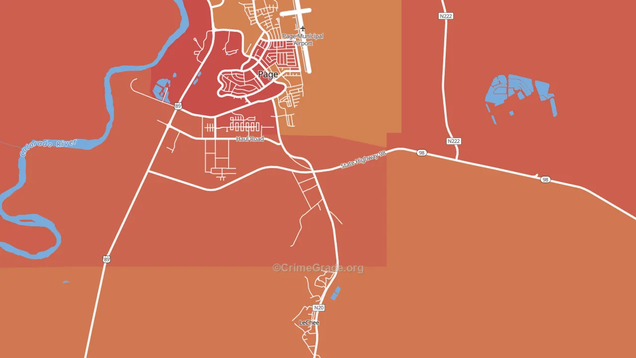 Lechee, AZ Map of Robbery Rates