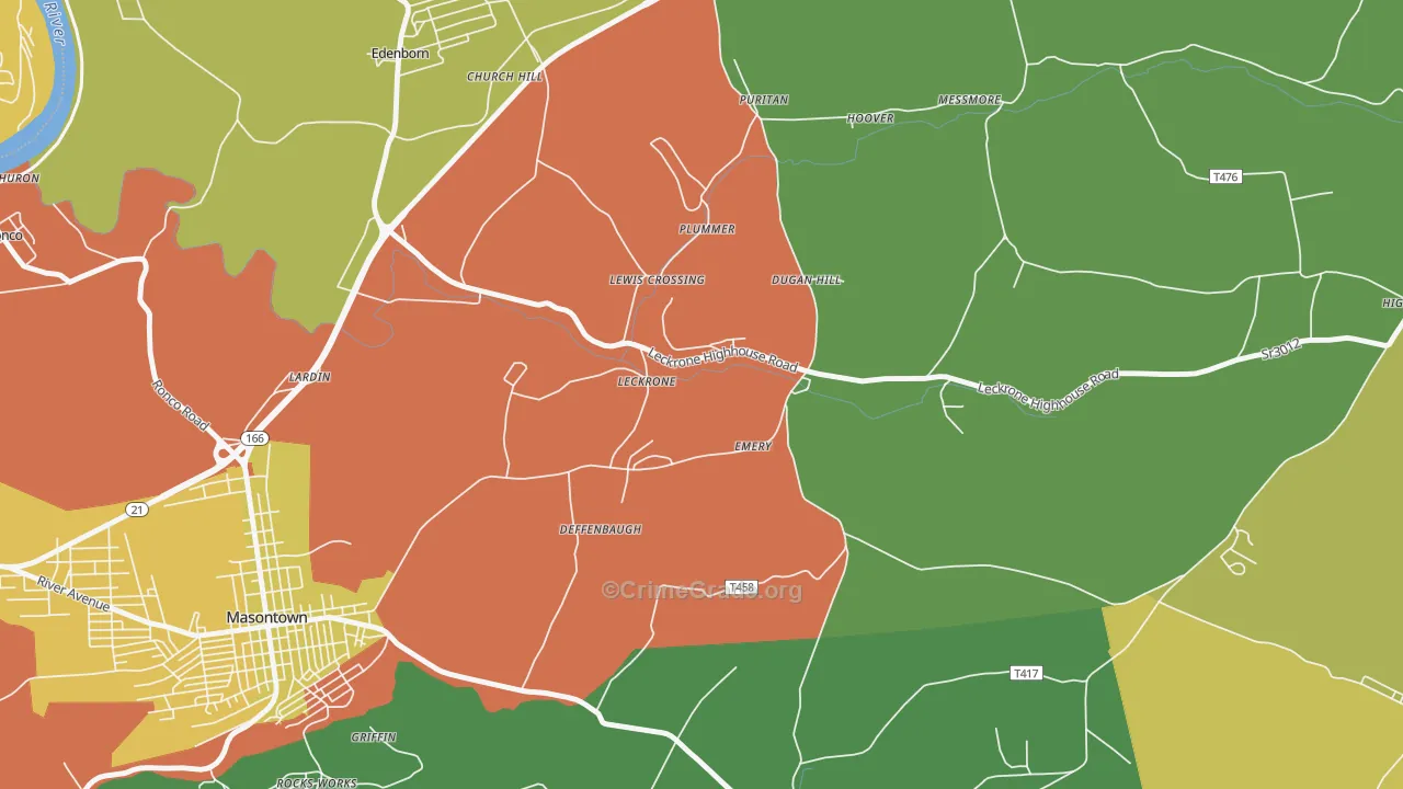 Leckrone, PA Map of Robbery Rates