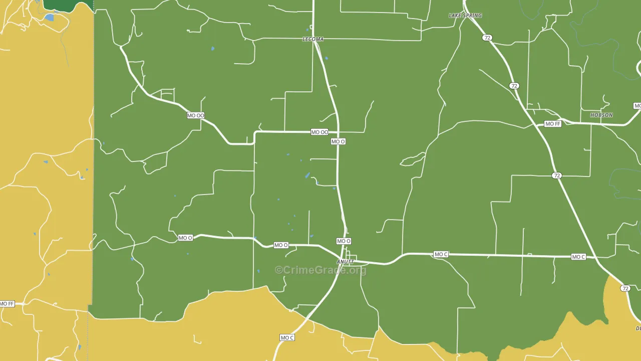 Lecoma, MO Map of Robbery Rates