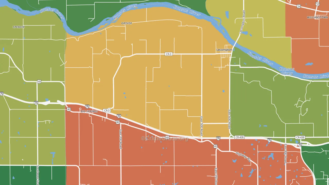 Lecompton, KS Map of Robbery Rates