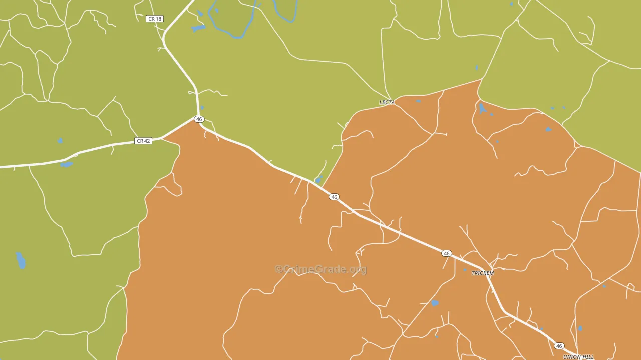 Lecta, AL Map of Robbery Rates