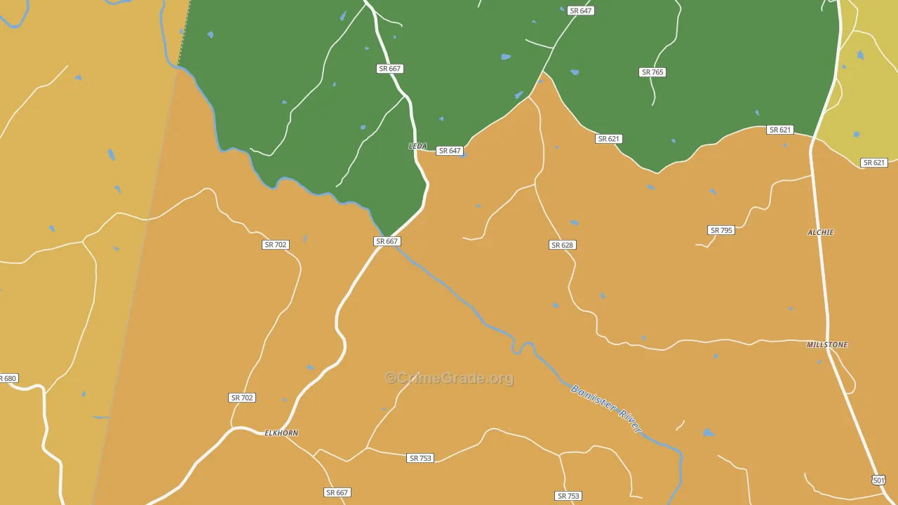 Leda, VA Map of Robbery Rates