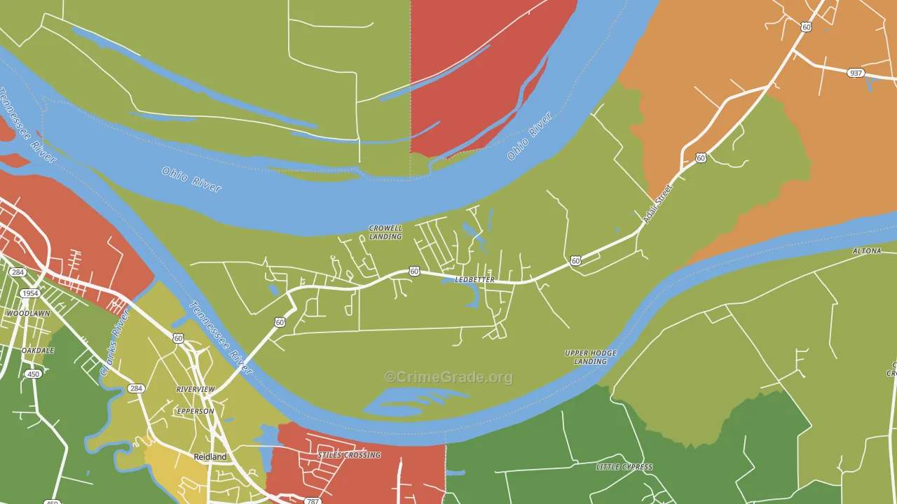 Ledbetter, KY Map of Robbery Rates