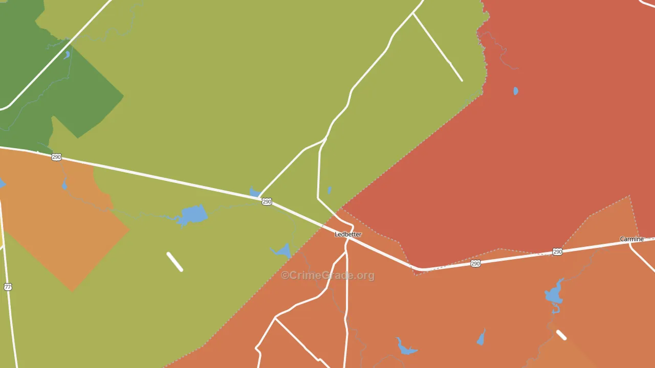 Ledbetter, TX Map of Robbery Rates