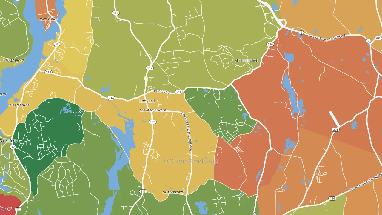 Ledyard, CT Map of Robbery Rates