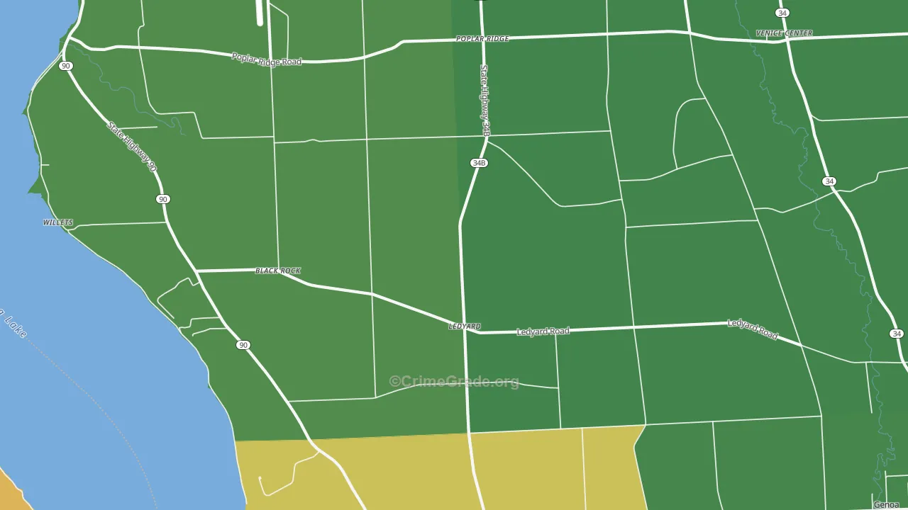 Ledyard, NY Map of Robbery Rates