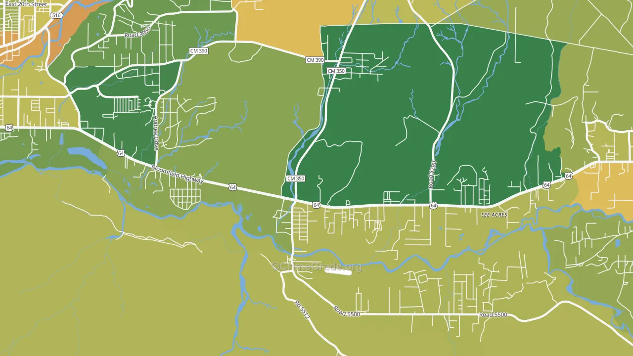 Lee Acres, NM Map of Robbery Rates