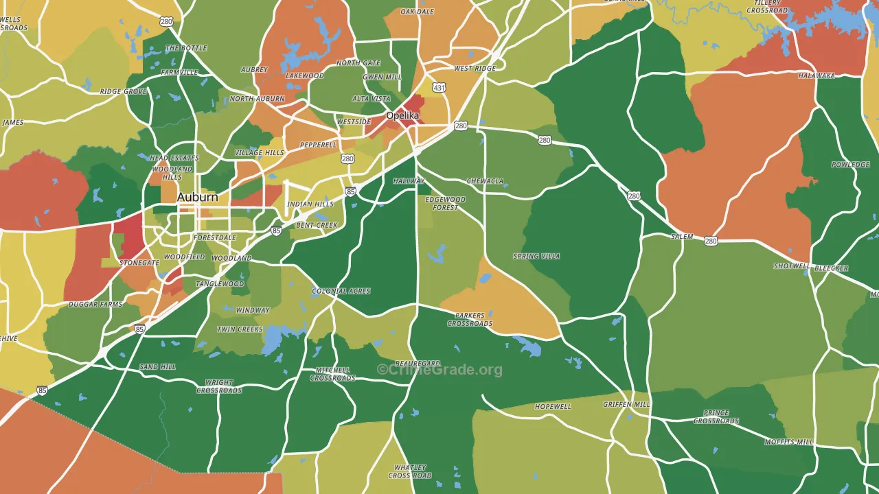 Lee County, AL Map of Robbery Rates
