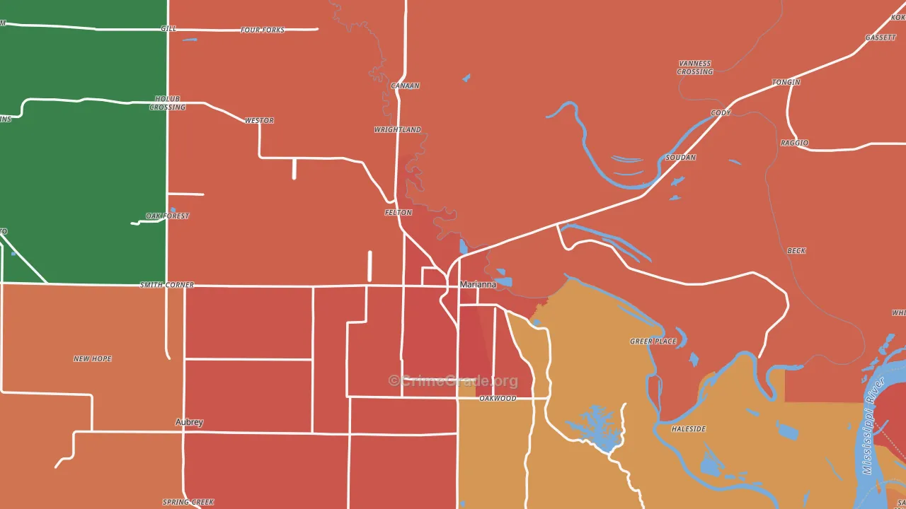 Lee County, AR Map of Robbery Rates