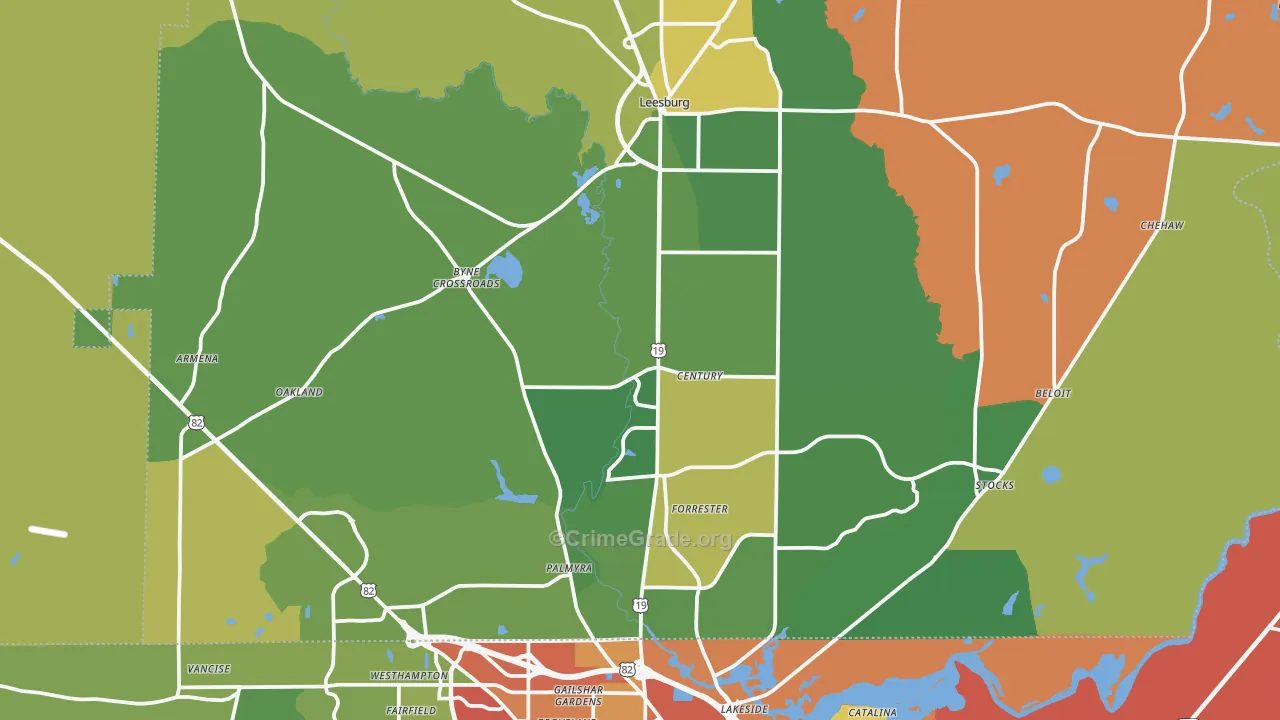 Lee County, GA Map of Robbery Rates