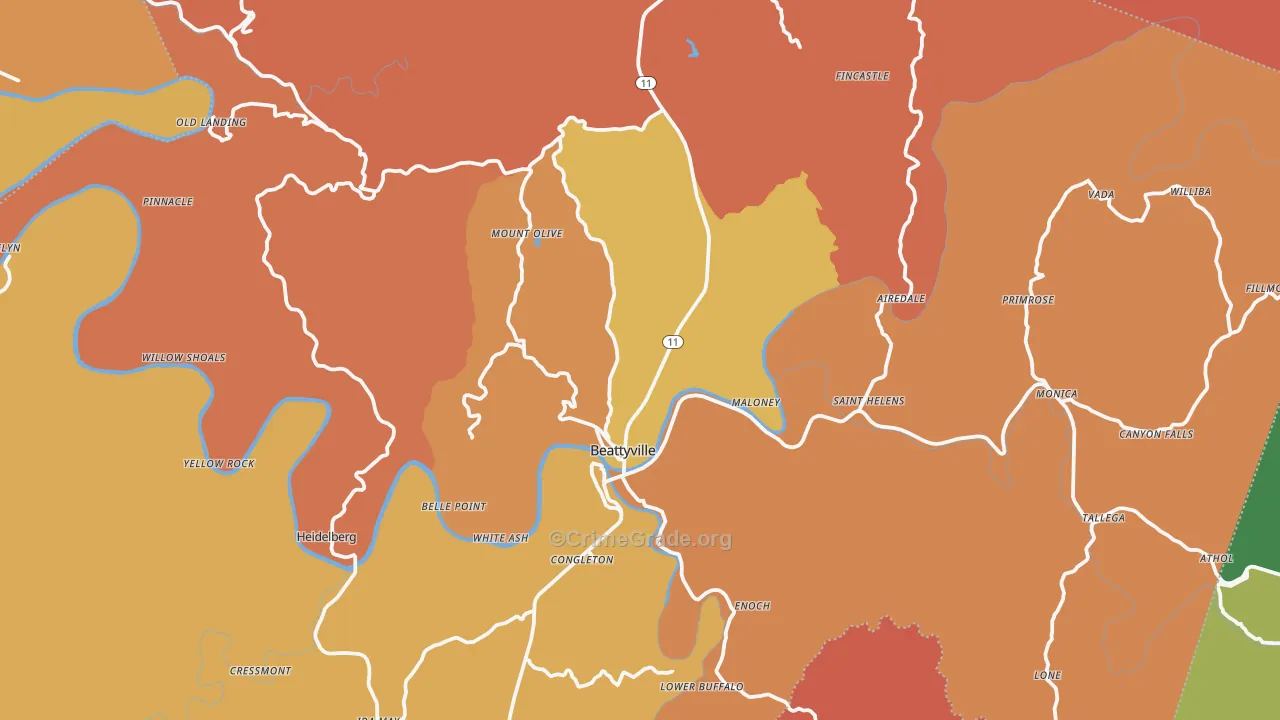 Lee County, KY Map of Robbery Rates