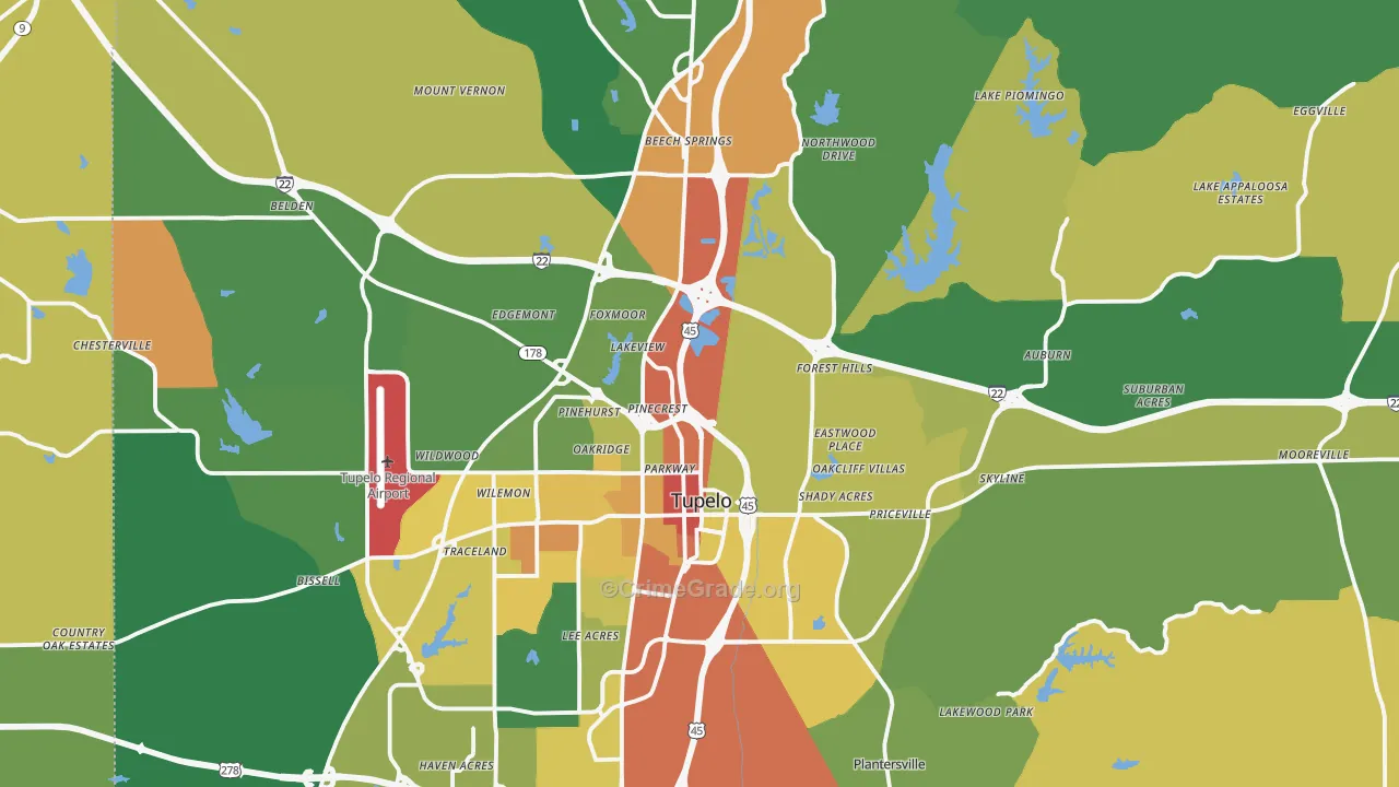 Lee County, MS Map of Robbery Rates
