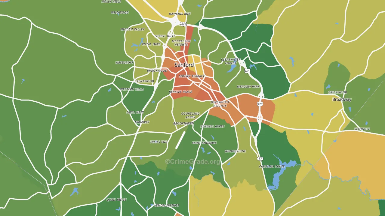 Lee County, NC Map of Robbery Rates