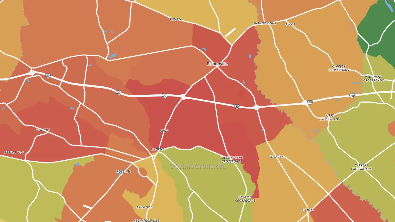 Lee County, SC Map of Robbery Rates