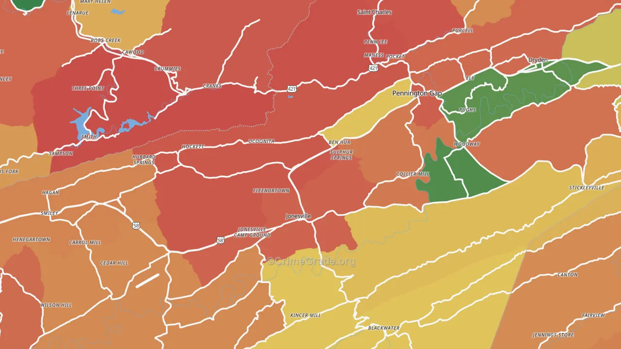 Lee County, VA Map of Robbery Rates