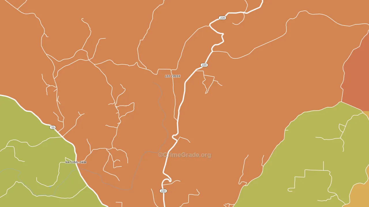 Lee Creek, AR Map of Robbery Rates
