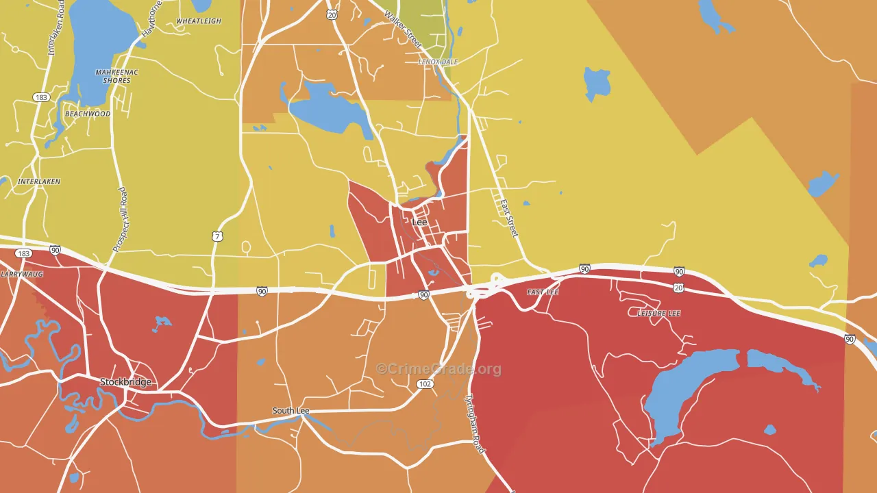 Lee, MA Map of Robbery Rates